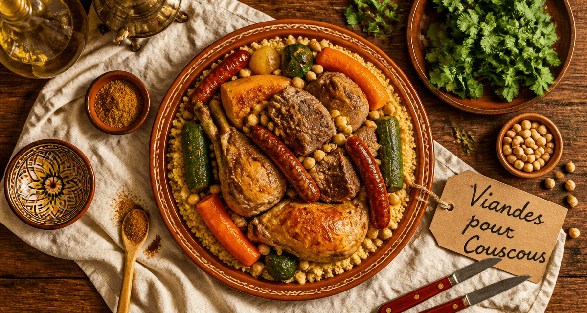 Viande pour le couscous sur plat marocain avec légumes
