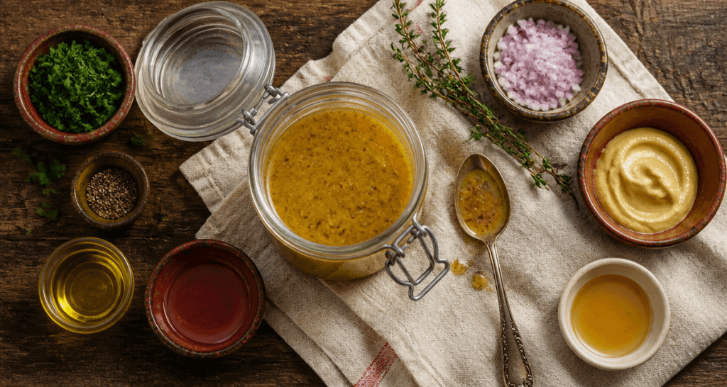 vinaigrette moutarde maison en bocal sur table