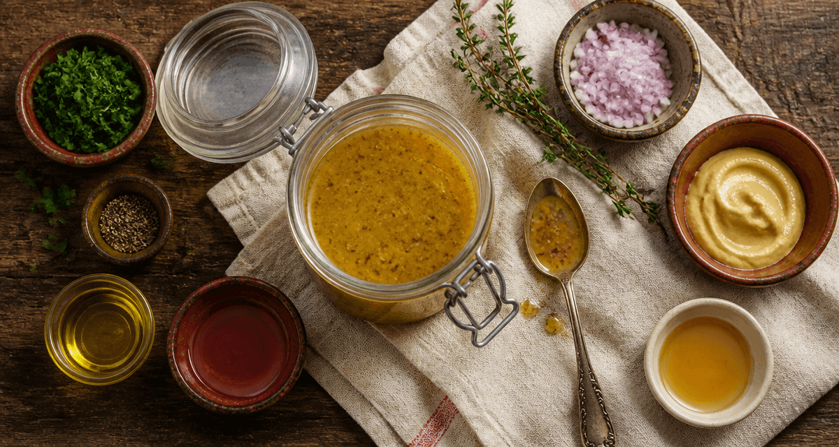 vinaigrette moutarde maison en bocal sur table