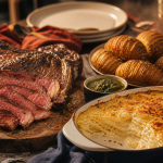 Accompagnement cote de boeuf : gratin dauphinois et pommes hasselback avec sauce chimichurri