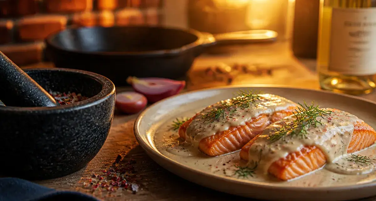 Baie rose, saumon à la crème, grains de poivre rose et aneth