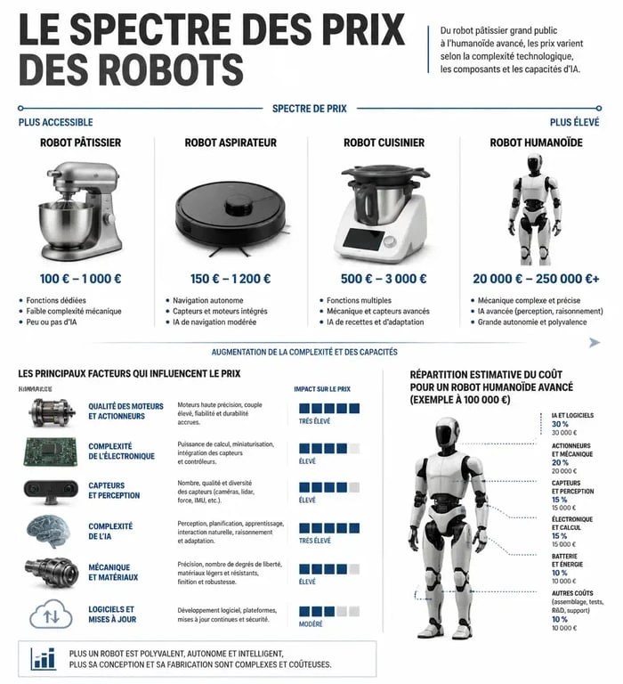 Infographie comparative des prix des robots de cuisine et domestiques selon les fonctionnalités