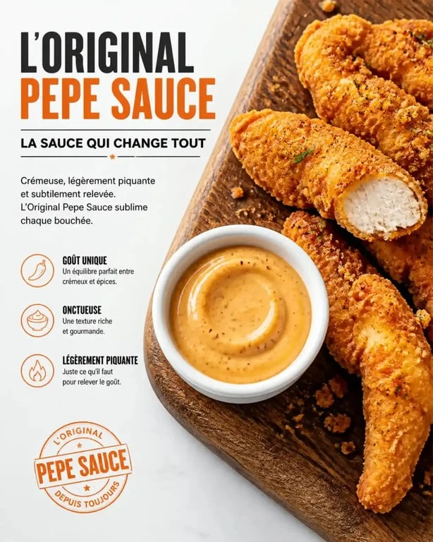 Original Pepe Sauce servie avec des tenders de poulet croustillants