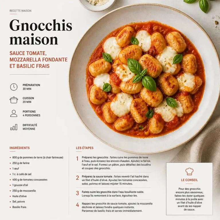 Gnocchis à la sauce tomate et mozzarella fondante, une idée d'accompagnement gourmande pour vos gnocchis