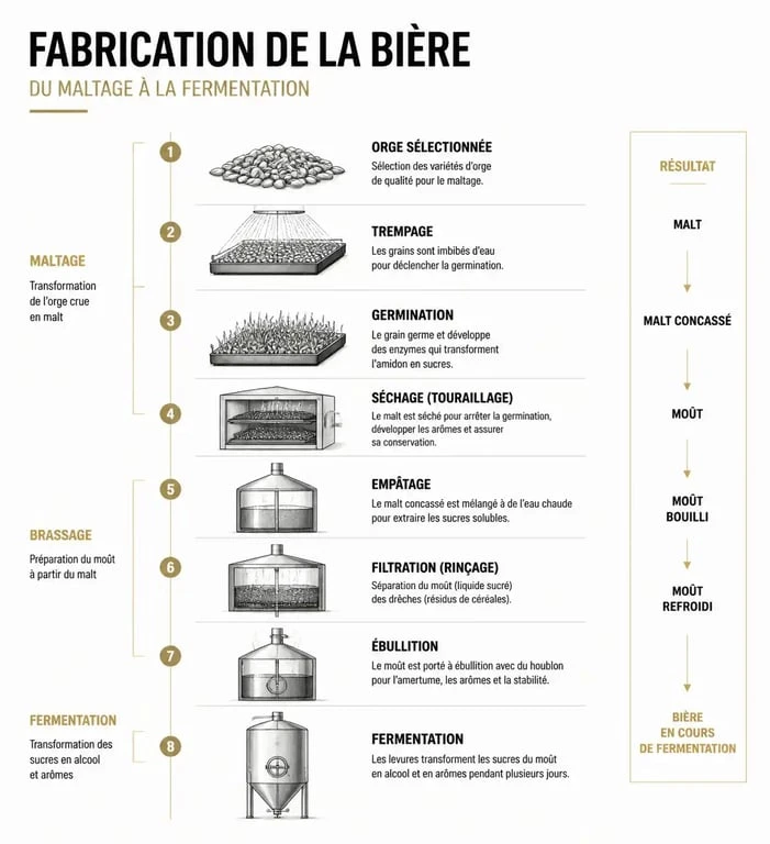 Schéma des étapes de fabrication de la bière artisanale