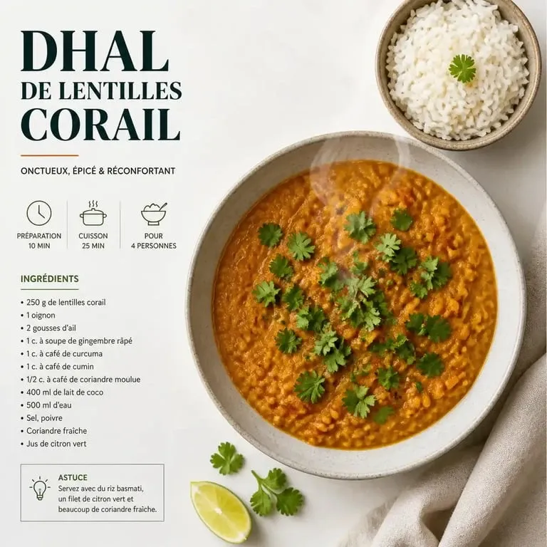 Dhal de lentilles corail, plat équilibré pour un menu famille semaine