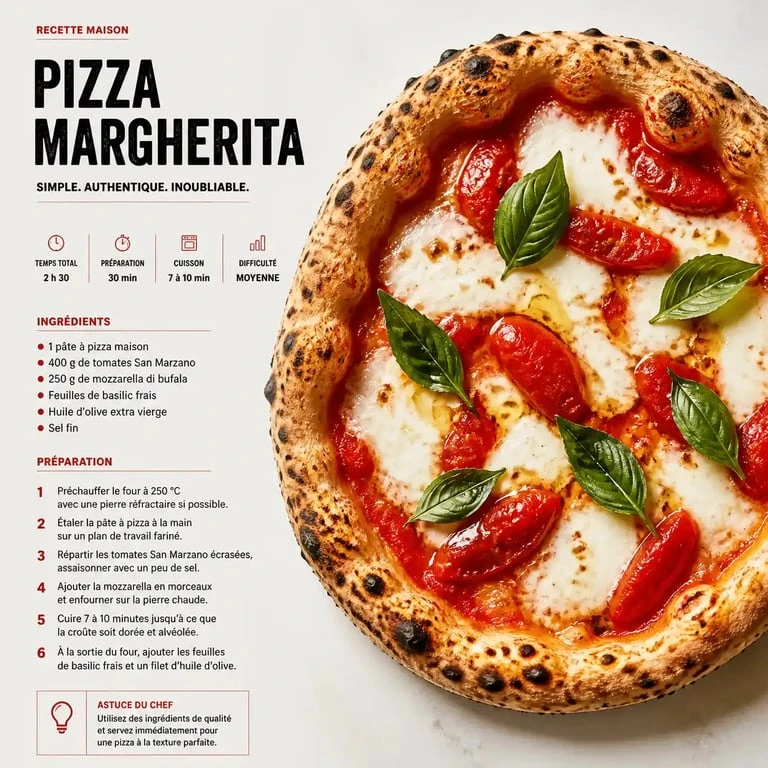 Pizza maison artisanale avec ingrédients frais : mozzarella, basilic et tomates