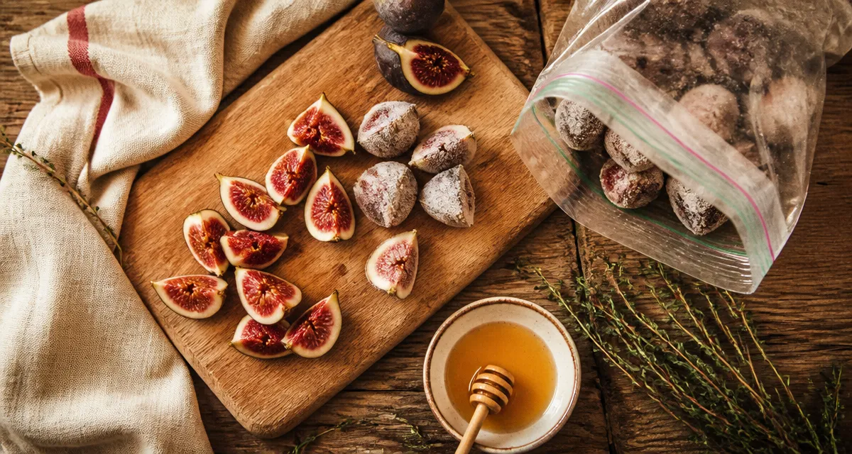 figues congelées sur planche en bois
