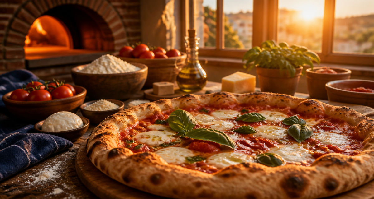 ingredient pizza artisanale sur table en bois