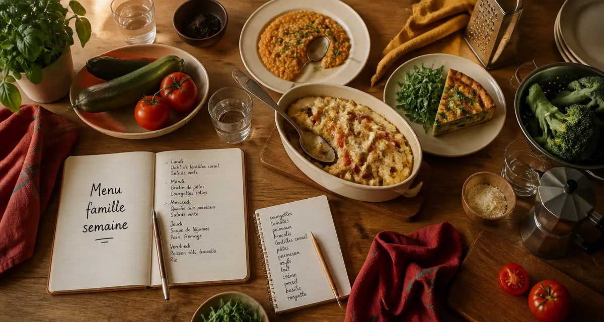 Table dressée menu famille semaine avec plats maison