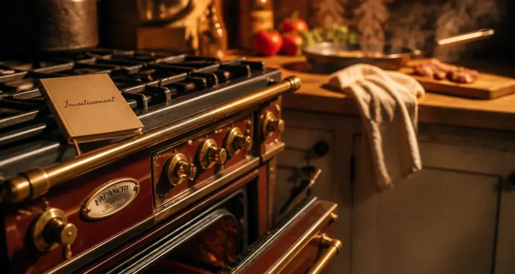Piano Lacanche prix en cuisine patrimoniale Bourgogne, émail et laiton
