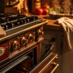 Piano Lacanche prix en cuisine patrimoniale Bourgogne, émail et laiton