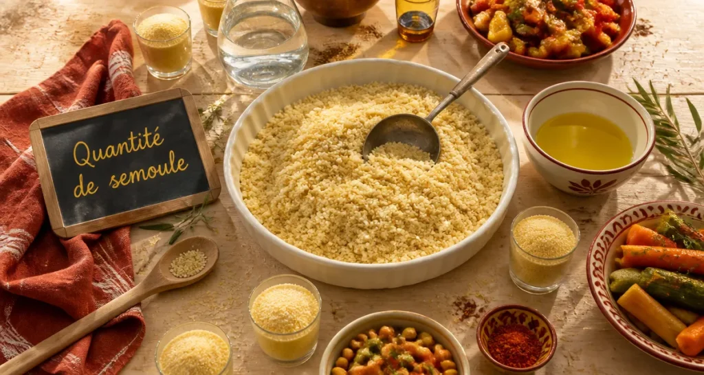 Semoule quantité par personne en plat sur table