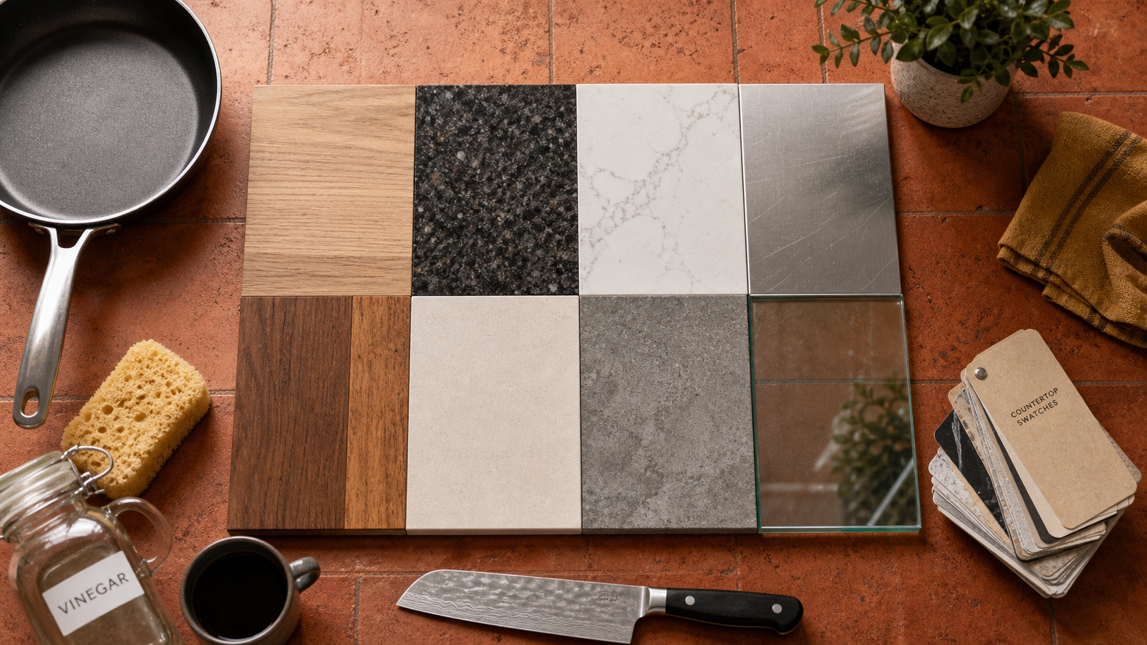 Tableau comparatif plan de travail cuisine : 12 matériaux (granit, quartz, bois, inox…)