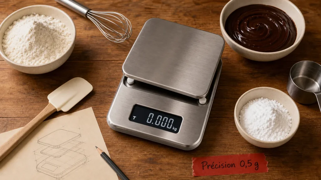 Balance de cuisine professionnelle 12 kg, précision 0,5 g, inox en cuisine pro