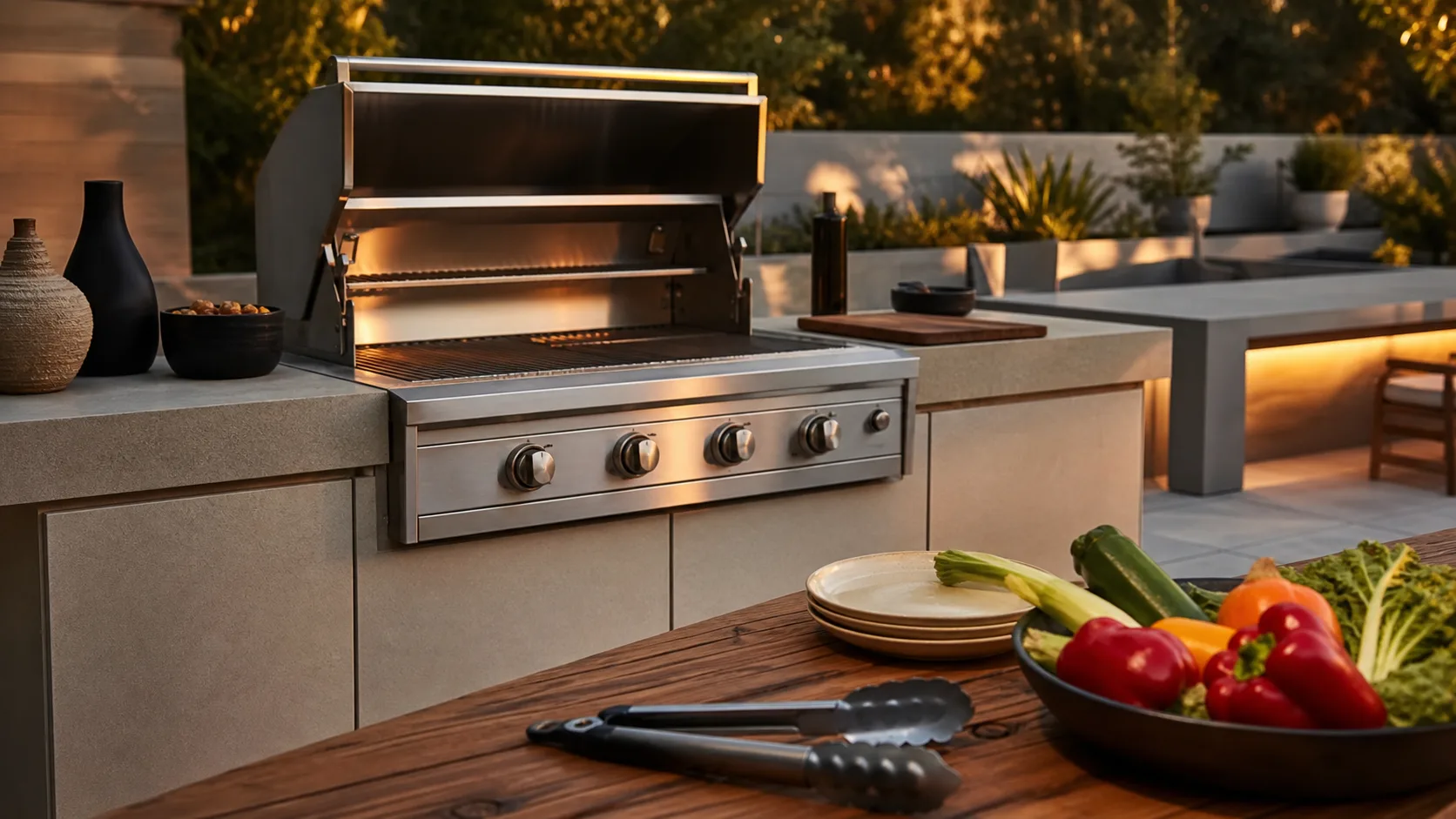 Barbecue design sur terrasse : gaz, charbon ou bois, extérieur premium