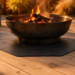 Brasero sur terrasse bois avec protection 30 cm anti-brûlures