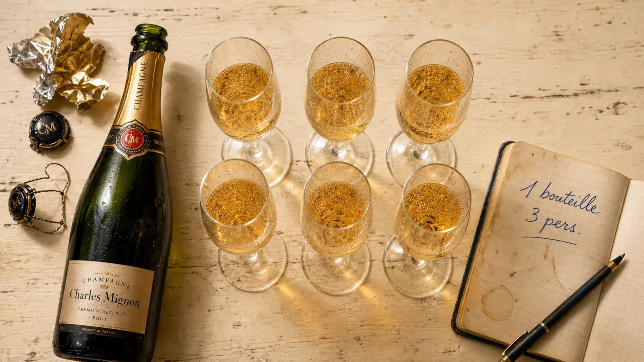 Combien de champagne par personne : 6 flûtes, 1 bouteille pour 3