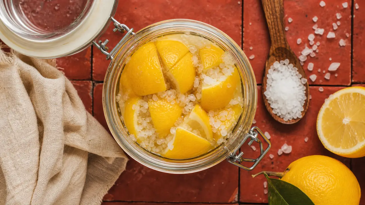 Comment faire un citron confit : bocal de citrons au sel