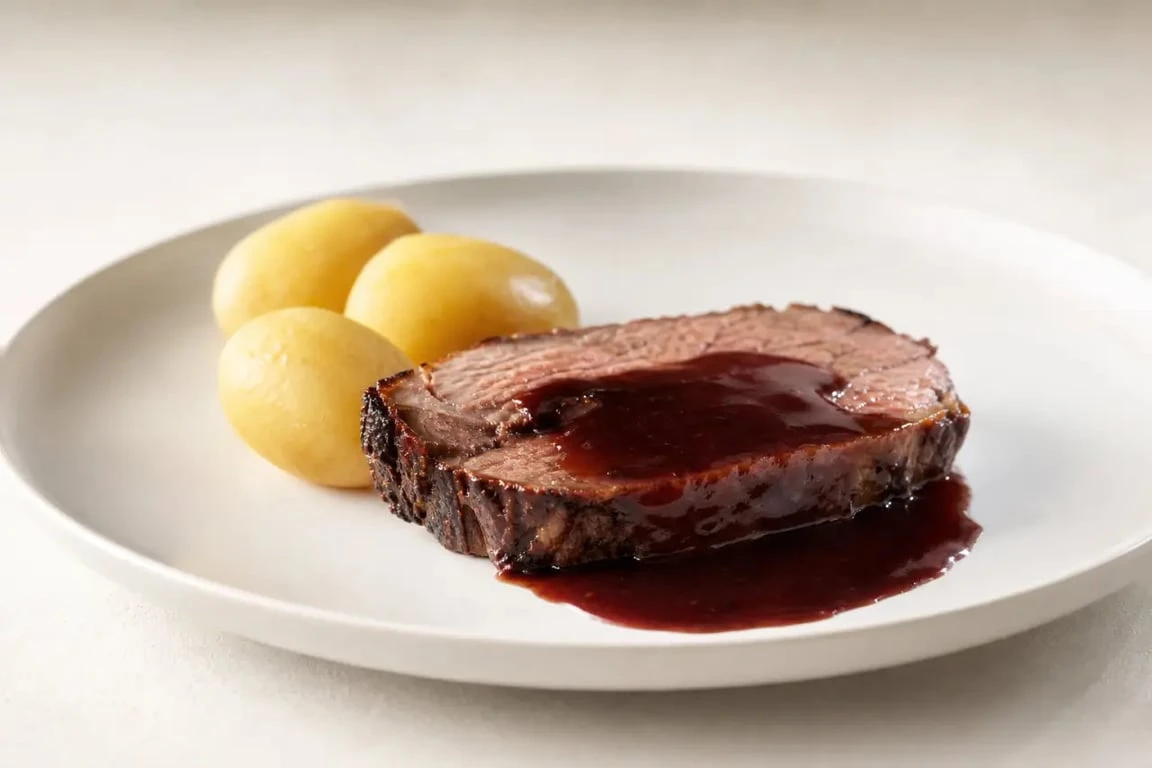 Recettes saucier SEB : sauce au vin brillante servie avec une viande rôtie