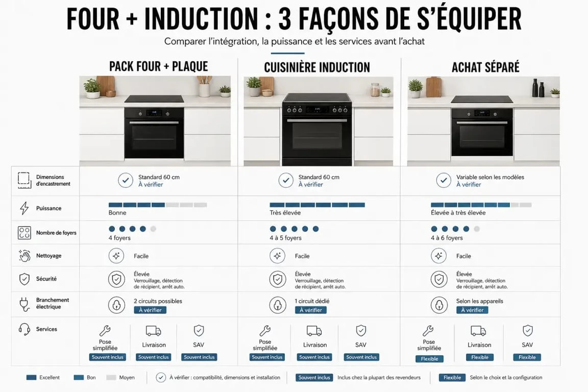 Four et plaque induction : comparaison visuelle des formats, critères de choix et installation