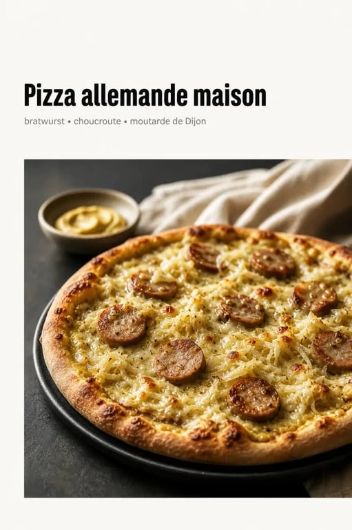 Pizza alemana maison avec bratwurst, choucroute et fromage fondu