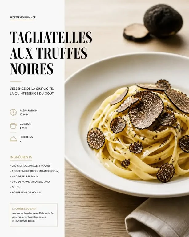 Assiette de tagliatelles aux truffes noires fraîchement préparées pour une recette gastronomique