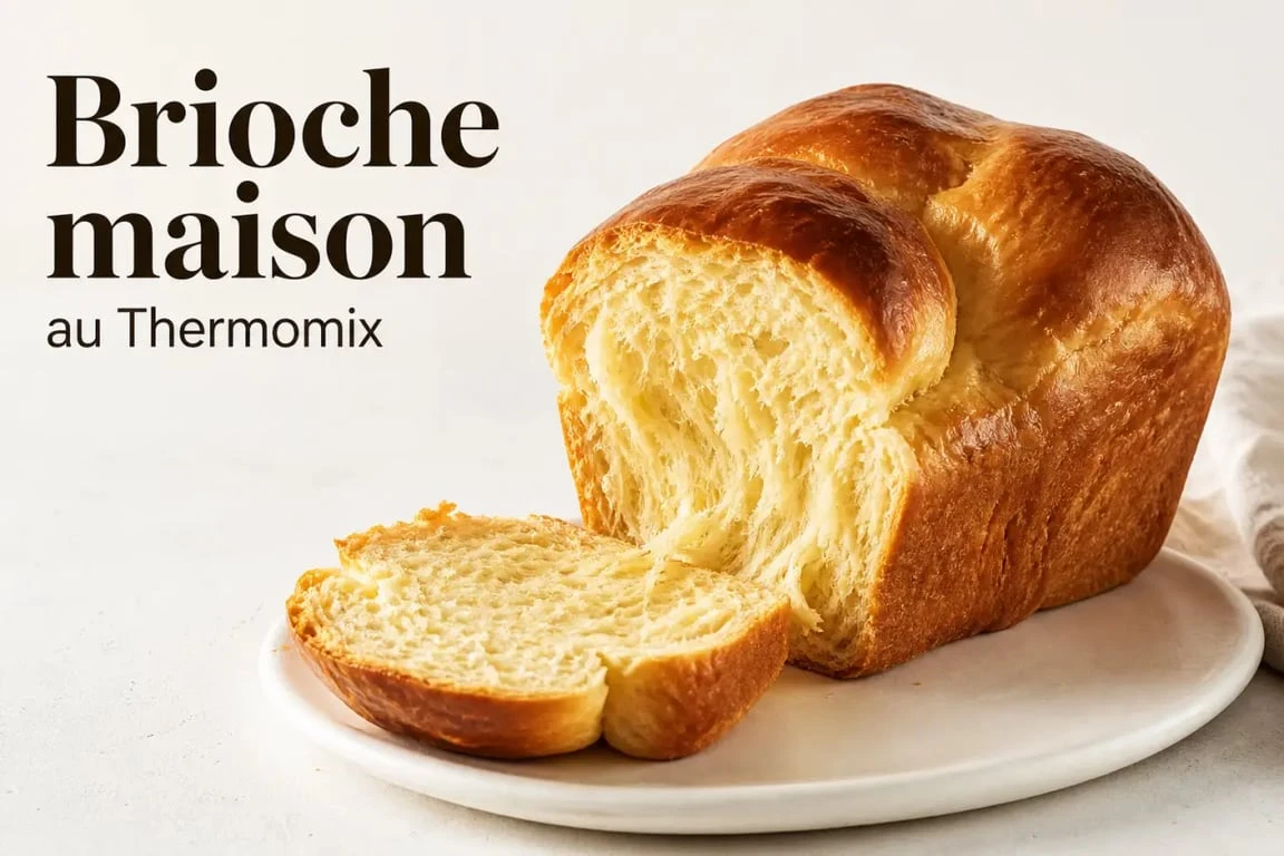 Recette thermomix brioche moelleuse et dorée sur assiette blanche