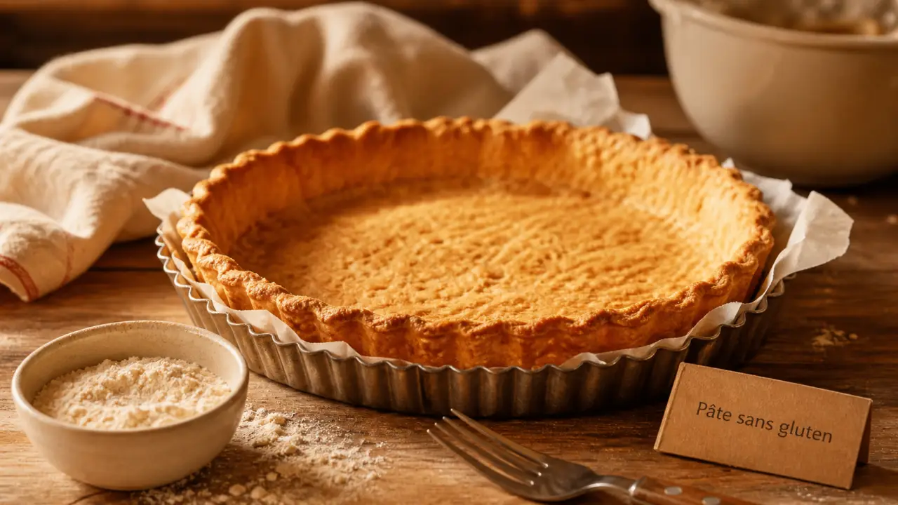 Pate à tarte sans gluten croustillante dans un moule, sans coller