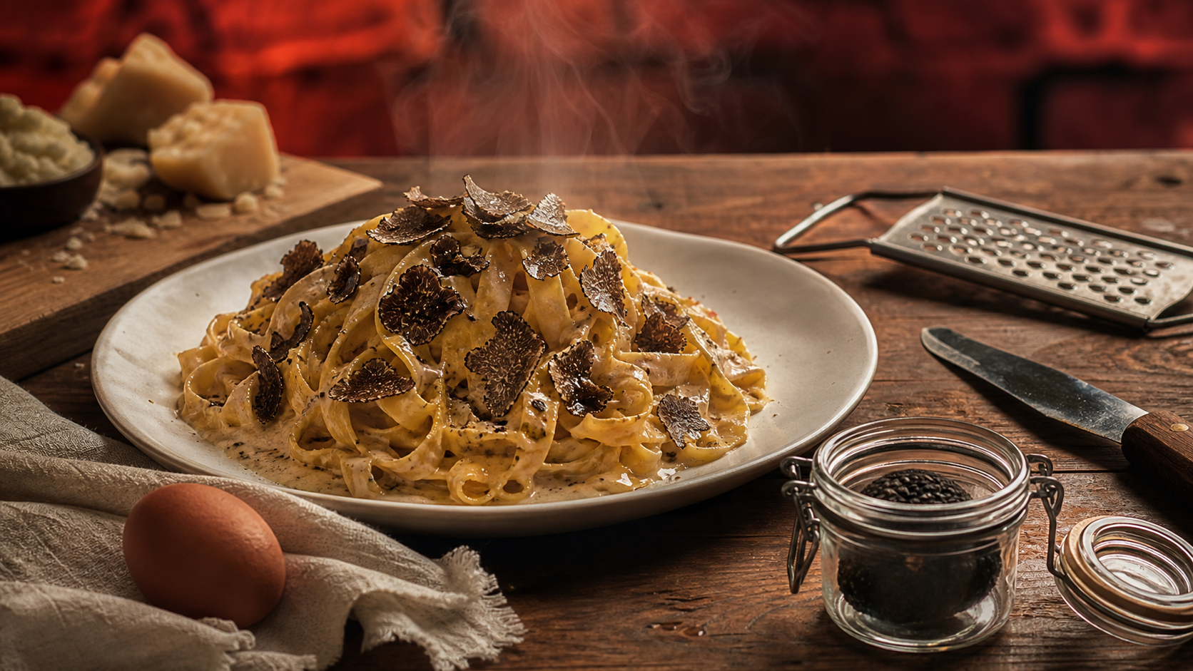 Pâtes au truffes maison, tagliatelles à la truffe noire et parmesan