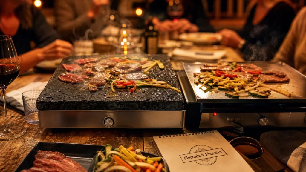 Pierrade ou plancha : cuisson conviviale, viande et légumes grillés