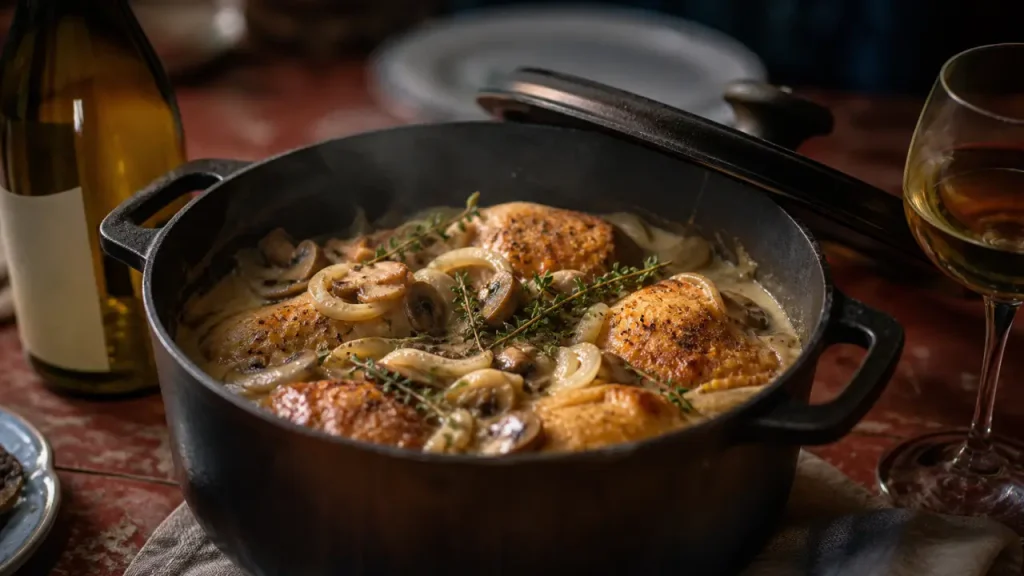 Quelle viande cuisiner avec du vin blanc : poulet mijoté crème et vin blanc