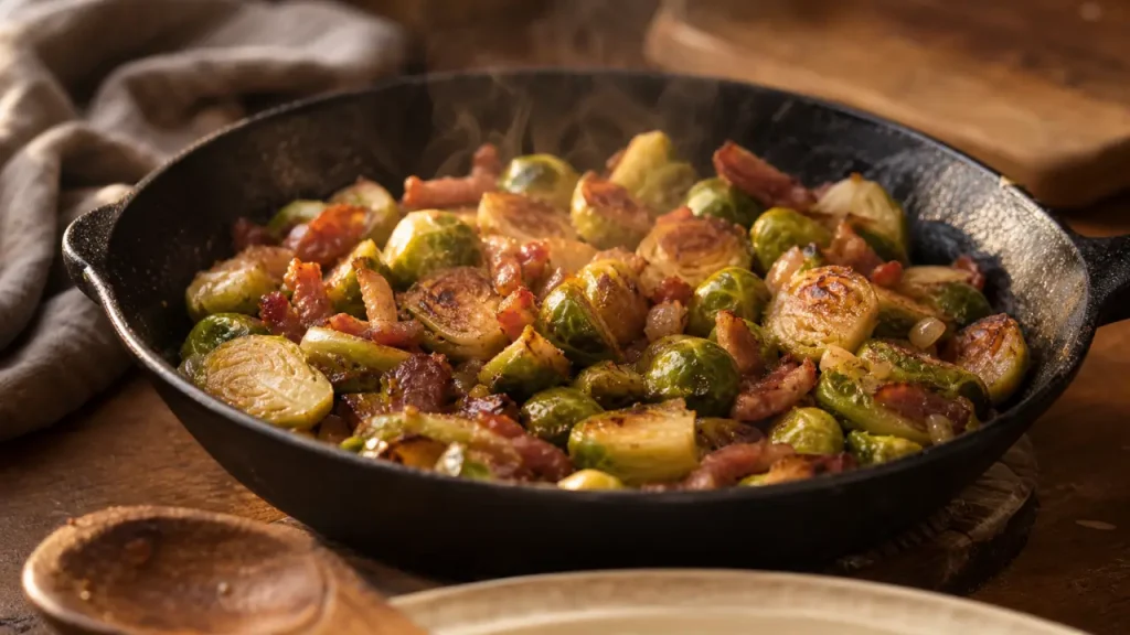 Recette choux de bruxelles lardons : poêlée dorée fondante aux lardons