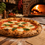 Types de pizzas : pizza Margherita napolitaine, four à bois, basilic et mozzarella