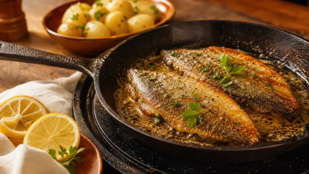 Cuisson truite poele : truites dorées meunière, farine et beurre mousseux
