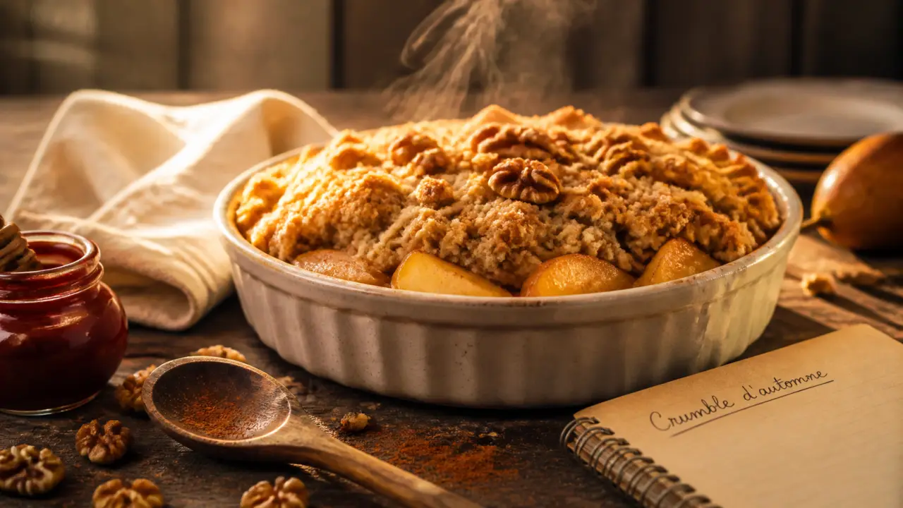 Dessert d automne : crumble pommes-poires tiède aux noix