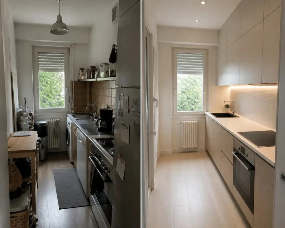 Aménagement petite cuisine 4m2 avant après avec une cuisine optimisée et lumineuse