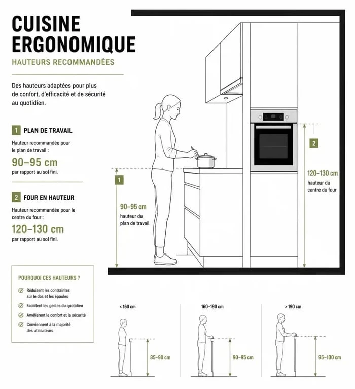 Ergonomie et hauteurs recommandées pour une cuisine pratique et fonctionnelle
