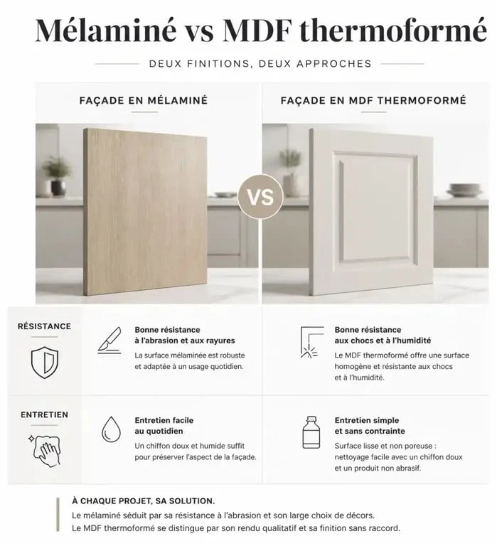 Comparatif des matériaux pour refaire facade cuisine : mélaminé vs MDF