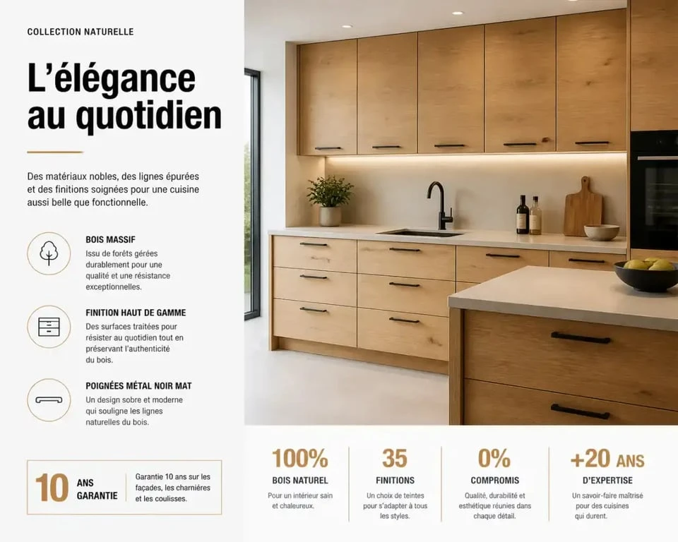 Cuisine moderne en bois modernisée sans peinture avec poignées noires et éclairage LED