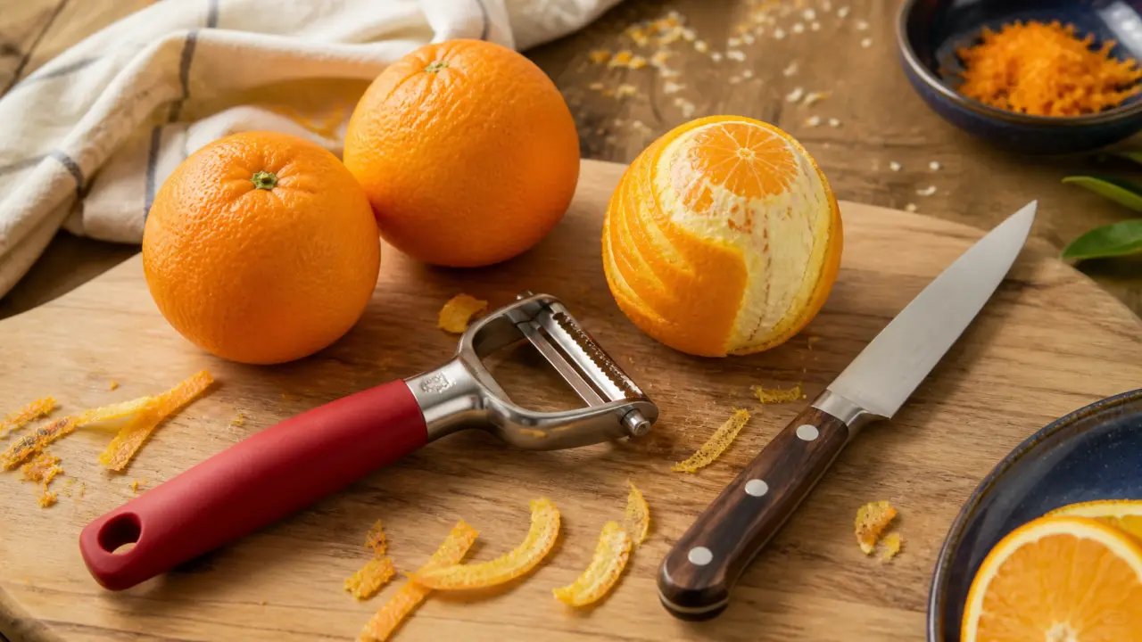 Épluche orange lame crantée inox pour retirer la peau