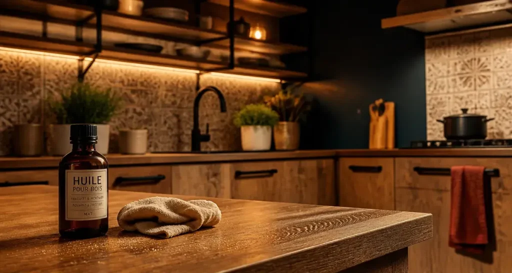 Cuisine en chêne huilée, modernisée sans peinture