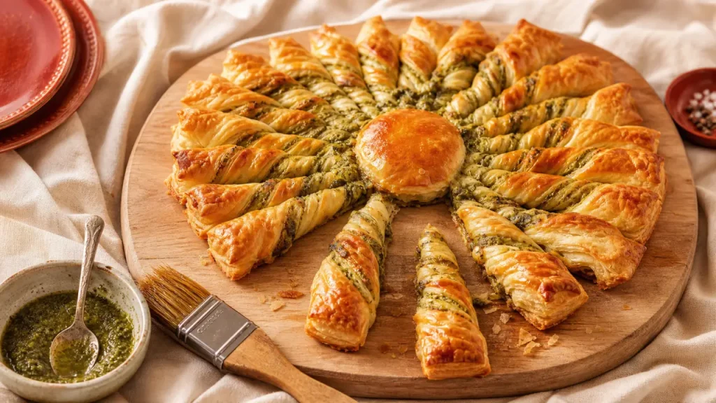 Tarte du soleil pesto dorée et croustillante