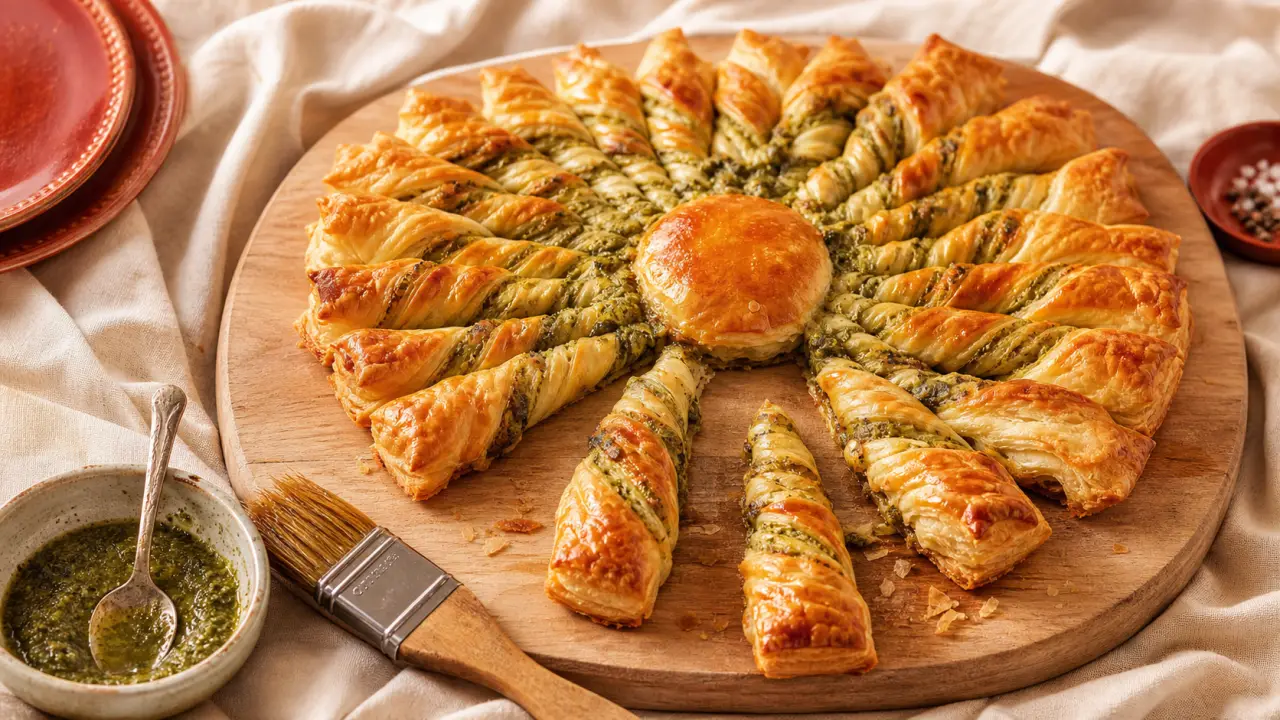 Tarte du soleil pesto dorée et croustillante