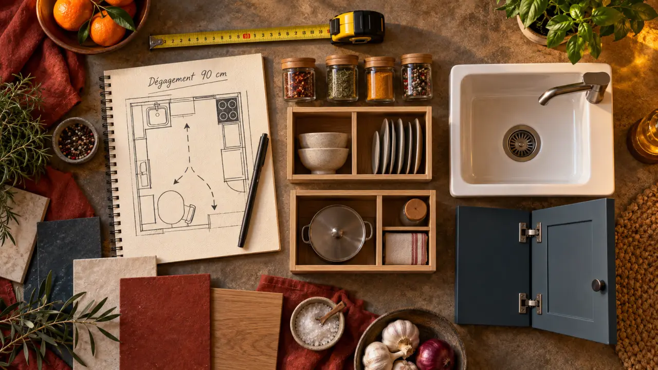 Aménager une petite cuisine : dégagement 90 cm pour circuler