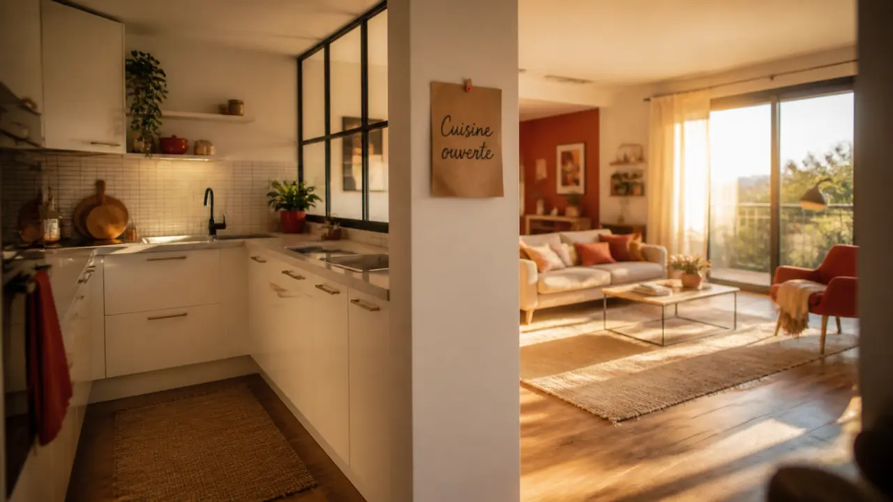 Cuisine ouverte sur salon 25m2 : séparation sans perdre la lumière via verrière
