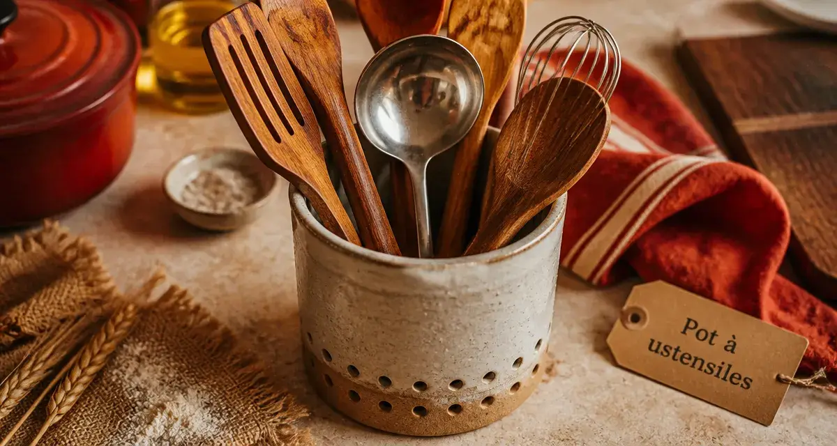 Pot ustensiles cuisine en céramique pour organiser les ustensiles