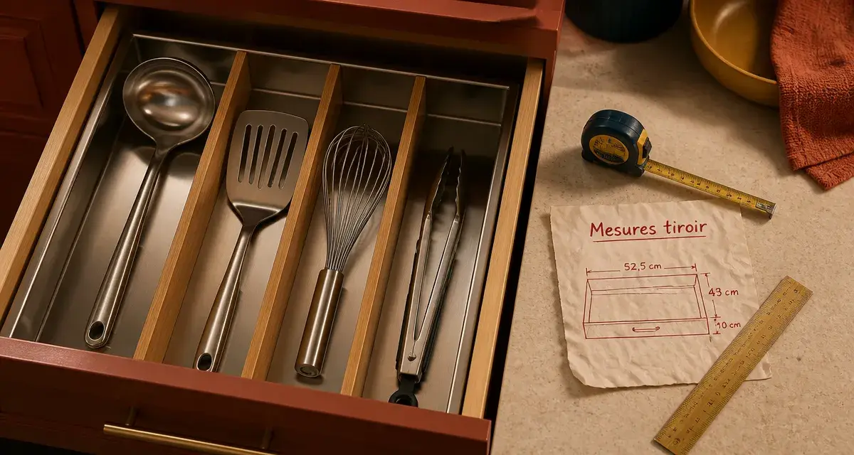 Rangement ustensiles cuisine tiroir avec organisateur inox