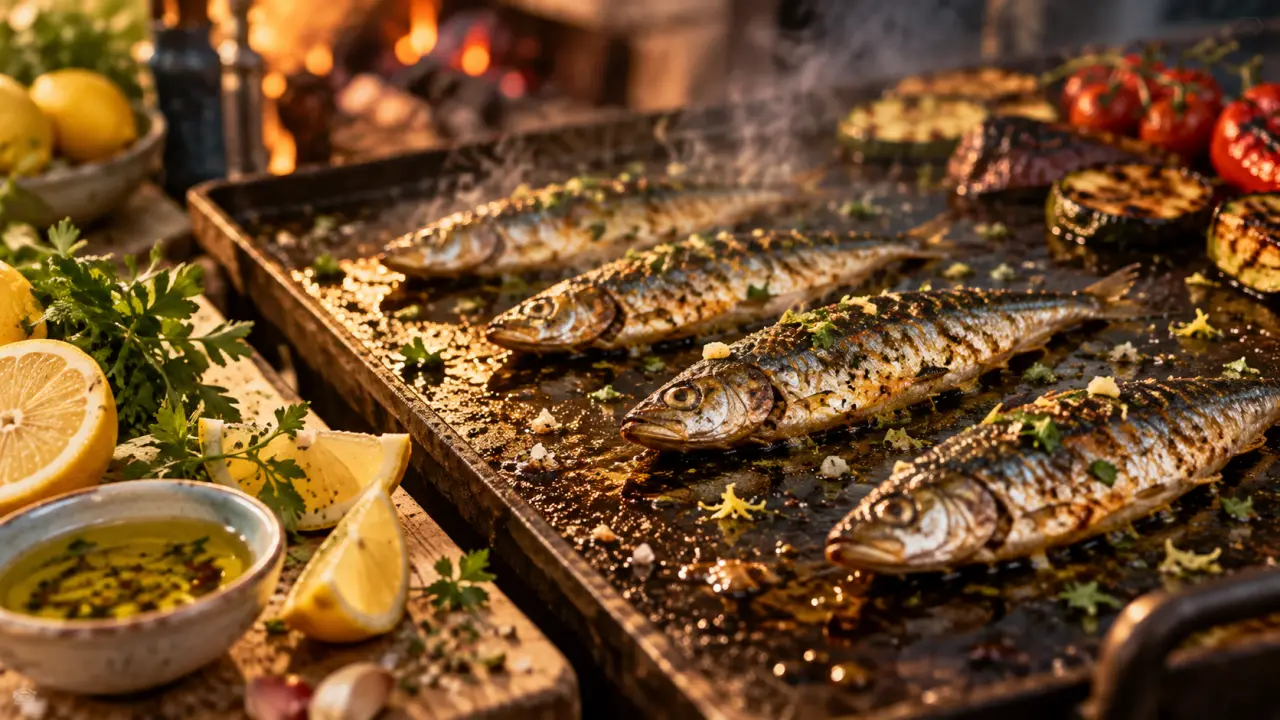Sardines à la plancha, peau croustillante, marinade citron sur plancha