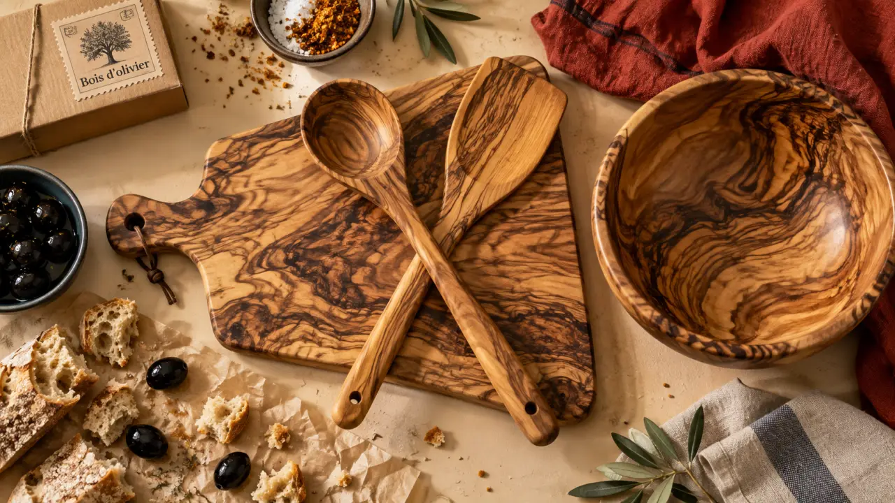 Ustensiles de cuisine en bois d’olivier, séchage 2 ans